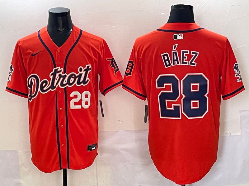 Men 2025 Detroit Tigers #28 Baez Orange Nike MLB Jersey style 03->detroit tigers->MLB Jersey